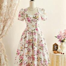 Vintage Elegant Women's Dress Jacquard Sweetheart Neck Casual Holiday Party Dress Summer Dresses For Women Summer Outfits Festival Outfits For Women Festival Dresses Mothers Day Outfit Elegant Dresses For Women Elegant Dresses For Party Elegant Party Dresses For Women Wedding Guest Dress For Women Graduation Dress Women Prom Dress Vacation Outfits Women Holiday Dresses Country Concert Outfit Country Dress For Women Blue Dress Retro Dress Vintage Dress Tea Party Dress For Elegant Women - Azul - Ver 9