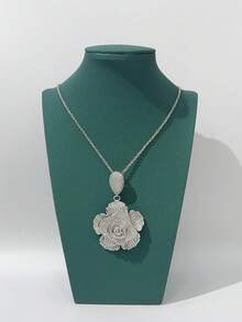 Bộ trang sức 2 món hình giọt nước đính đá Zirconia trắng: Dây chuyền và bông tai, phụ kiện váy cưới, phong cách Trung Đông Dubai, quà tặng ngày Valentine. - Bạc - Xem 3