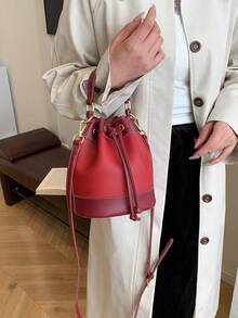 Women's Bucket Bag, Casual Straw Drawstring Crossbody Shoulder Bag - Black and White - View 9