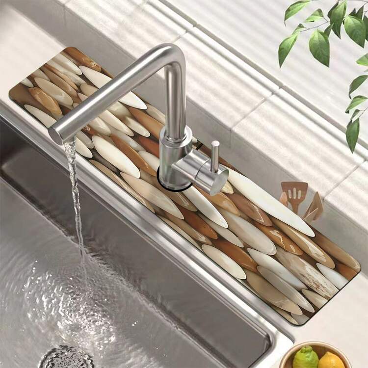 1 tấm lót vòi in họa tiết sỏi, chất liệu polyester bền, nhanh khô, dễ vệ sinh, phù hợp cho nhà bếp và phòng tắm, dễ lắp đặt, trang trí hàng ngày, quà tặng, thảm phòng tắm, thảm lót vòi bền, phụ kiện vòi nước - Nhiều màu - Xem 7