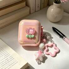 Floral Pink Shiny Shell With Star Pendant, Protective Case Compatible With Apple Charging Case, Scratch-Resistant And Anti-Drop - Multicolor - View 5