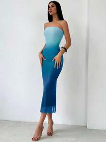YHHAloruh Vestido de Body entallado con estampado de malla degradado, estilo americanoYHH - Rosa - Ver 10
