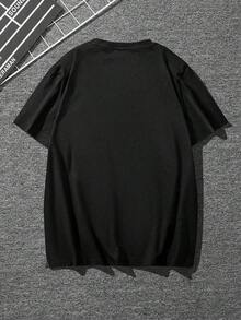 Camiseta Casual de Manga Corta con Cuello Redondo y Estampado de Letras y Cruz para Hombre, Marca Manfinity LEGND, Regalo para Novio, para el Trabajo - Negro - Ver 2