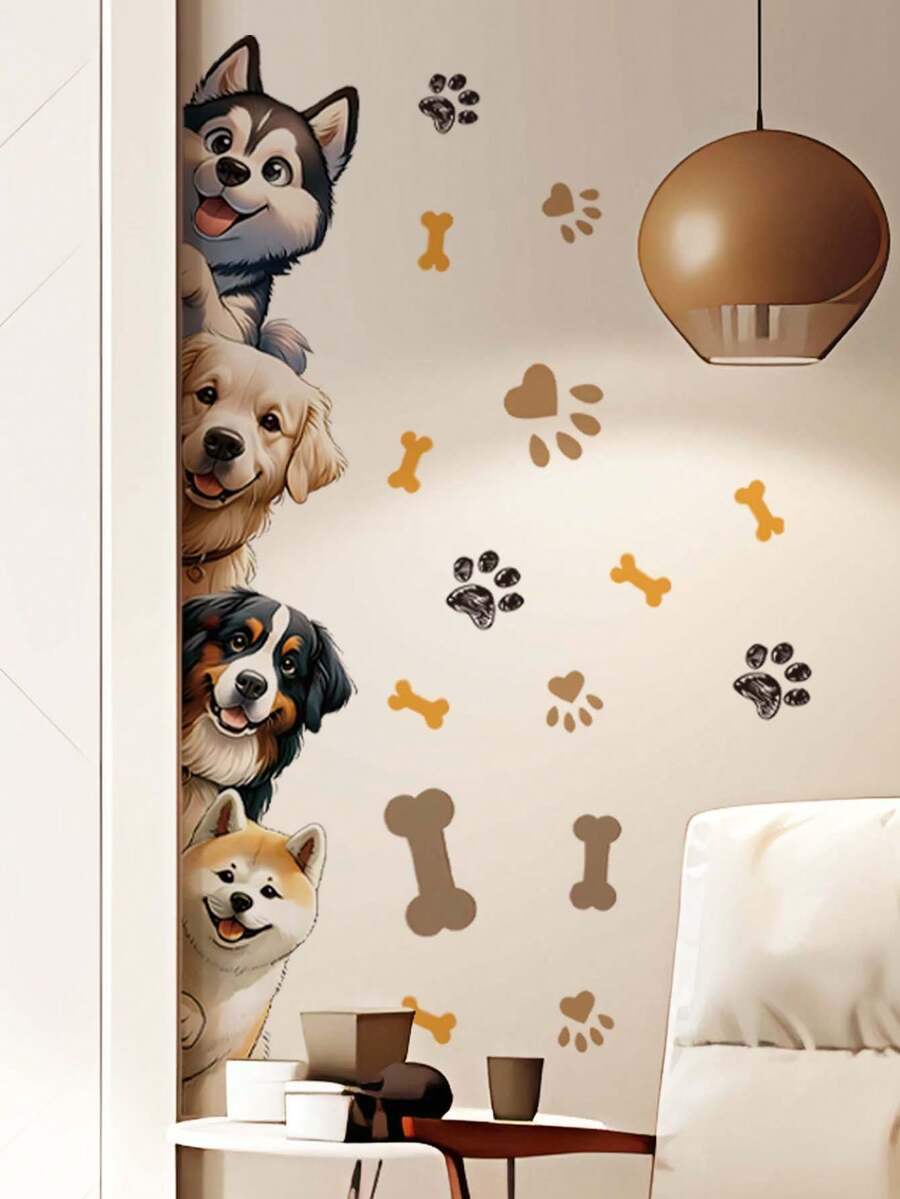 [Stile Carino e Curativo per Animali Domestici]Adesivi Murali per Cani di Diverse Razze, Da Cartoni Animati Q-Carini a Stile Realistico e Caldo, Amati dagli Appassionati di Animali Domestici, Crea il Tuo Angolo a Tema Animali Domestici, Adesivi Murali Autoadesivi per Decorazione Camera da Letto - Adesivi murali - Visualizzare 1