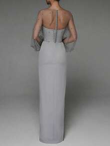 Vestido ajustado con perlas escote bandeau estilo sensual - Gris - Ver 3