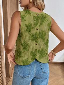 Camisa informal de mujer sin mangas con botones y rayas - Verde - Ver 8