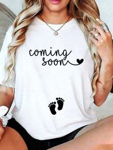 Camisetas gráficas 100% algodón, camiseta casual de algodón, camiseta para anunciar el embarazo, camiseta para mamá embarazada, ropa de mujer con estampado de algodón cómodo, camiseta de algodón con temática del Día de la Madre, camiseta cómoda y suave para mamá e hija. - Blanco - Ver 4