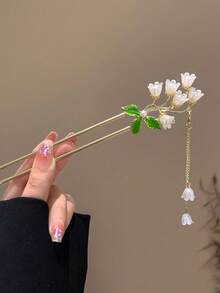 1件/2件/3件裝田園花卉流蘇髮簪套組，金色中式髮簪附風鈴花與水滴吊墜，優雅仙氣流蘇漢服髮飾女款 - 彩色 - 查看 7