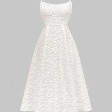 Floreya Summer Elegant Solid Color High-End Chic Style Prom Dress, Waist-Cinched Fitted Spaghetti Strap Midi Dress, White Party - Verde militar - Ver 7