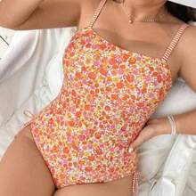 Swim Mod Traje de baño de una pieza con camisola con estampado integral para mujer de talla grande, adecuado para vacaciones en la playa, fiesta en la piscina, fiesta en la playa Traje de playa floral Traje de baño floral Traje de baño floral de una pieza Traje de baño de verano para mujer Trajes de baño de una pieza para mujer - Multicolor - Ver 1