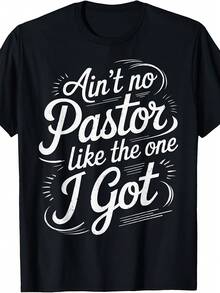 "Pastor's Gratitude" T-Shirt - Vintage Style T-Shirt With The Print "The Pastor Here Is Unique", Round Neck Design, Suitable For Religious Events, A Gift For A Pastor, Can Be Worn All Year Round, Machine Washable Clothing. - 黑色 - 查看 7