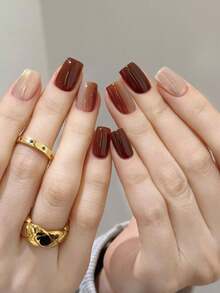 Miếng dán móng tay gel bán khô, 20 miếng, chất lượng salon, bền lâu, dễ dán và gỡ bỏ, có đèn UV. - Rỉ Nâu - Xem 5