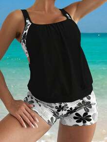 Swim Lushoire Set de 2 piezas - Tankini con tirantes finos para vacaciones en la playa - Multicolor 3 - Ver 5