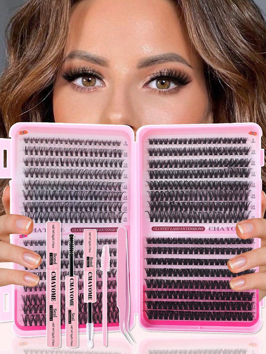 Bộ 640 sợi mi giả D-Curl 30D+40D+50D+60D hỗn hợp, các cụm mi dày mềm mại, 8-16mm, bộ dụng cụ nối mi tại nhà tự làm, bao gồm các cụm mi D-Curl, keo dán, nhíp, cọ, thích hợp cho sử dụng hàng ngày, du lịch, chụp ảnh, tiệc tùng, đám cưới và trang điểm.