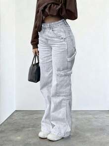 NVFelix 2026 Nuevos jeans de tiro alto, rectos y holgados para mujeres, elegante estilo casual Y2K streetwear, adecuado para primavera/verano - Gris Claro - Ver 1
