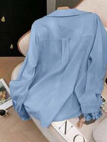 Elegant Semi-Sheer White Blouse With Long Sleeves And A V-Neck, Decorated With Delicate Contrasting Lace, For Spring - 白色 - 查看 7