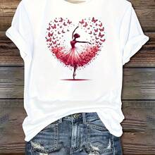 Camiseta para Mujer con Estampado de Letra "C" y Texto Dorado, Manga Corta - Blanco - Ver 1
