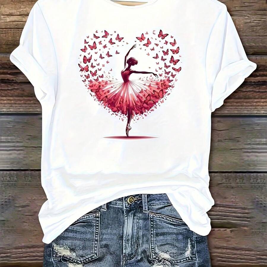 Camiseta para Mujer con Estampado de Letra "C" y Texto Dorado, Manga Corta - Blanco - Ver 1