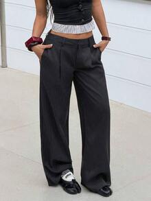 Pantalones anchos casuales elegantes y estilizadores de alta gama para mujer - Negro - Ver 3