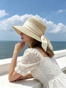 1pc Women's Fashionable Summer Beach Sun Hat - A - View 1