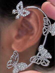 Khuyên tai hình bướm rỗng với kẹp sụn, phù hợp cho nữ, mang phong cách tối giản sang trọng, thiết kế trang sức độc đáo và thiết kế kẹp khuyên tai không cần xỏ lỗ. - Nhiều màu - Xem 6