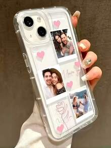 1pc Customized Chrysanthemum Floral Pattern Phone Case, Personalized Name Text, Transparent Anti-Scratch Lens Protection, Suitable For IPhone 11/12/13/14/15/16/16 Pro/16 Plus/16 Pro Max/IPhone17 Pro Max/17 Air, Etc. Great Gift For Valentine's Day, Birthday, Mother's Day, Father's Day, Friends - Clear - View 3