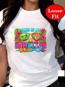 Camisetas ligeras con estampados gráficos, camisa hawaiana, estampado de vacaciones en la playa, camiseta de manga corta con cuello redondo, top casual de primavera/verano, ropa de mujer de talla grande, 100% algodón, opción popular. - Blanco - Ver 7