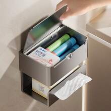Giá đựng giấy vệ sinh hình chữ nhật gắn tường, làm bằng hợp kim nhôm, thích hợp sử dụng trong khách sạn và có khả năng chống nước. - Màu xám đen - Xem 5