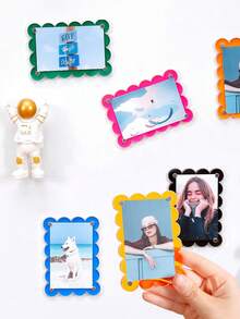 3-Inch Colorful Transparent Magnetic Photo Frame - Wavy Floral Border Design, Creative Office Whiteboard And Home Fridge Decor, Ideal Birthday Holiday Gift - Multicolor - View 4