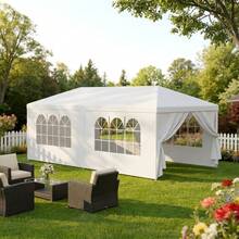 10x20' Outdoor Garden Gazebo Wedding Party Tent Canopy Marquee With 6 Removable  Sidewalls- PE Wedding & Party Gazebo, Ideal For Backyard, Events, Camping, Picnic, Garden Pavilion - Trắng + Kim loại-2 - Xem 1