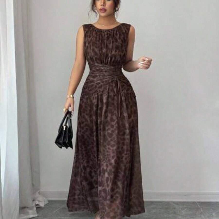 Raffinéa Women's Elegant And Fresh Floral Mesh Apricot Round Neck Gathered Waist Drawstring Waist Cover Body Slimming A-Line Sleeveless Long DressHomecoming Dresses, Wedding Guest Dresses Party Dress Elegant Party Dresseswinter Winter Clothes Winter Clothes For Women Cozy Fall And Winter Clothes For Women Fall Winter 2025 Women Christmas New Year Clothes For New Year Thanksgiving Hanksgiving Outfit For Women Party Elegant Luxury Sexy Christmas New Year Party Graduation Ball Cosplay New - Café - Ver 1