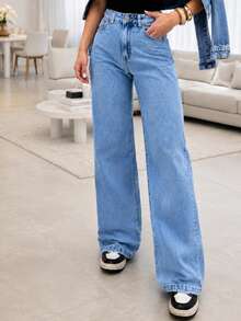 Modern Women's Wide Leg Jeans With An Impeccable Fit - 中等水洗藍 - 查看 5