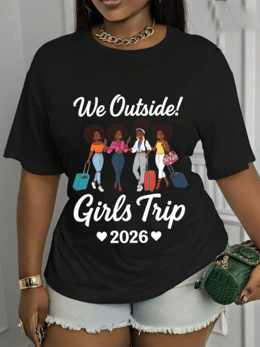 Casual Short-Sleeved Crew Neck T-Shirt 2026, With The Travel-Themed Phrase "Let's Go!", Suitable For Any Season, Easy To Machine Wash. The Design Is Interesting, Comfortable And Fits Well, Making It Perfect For Everyday Wear. - Black - View 1