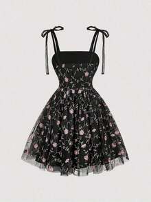 MOD Vestido estilo retro con estampado floral rosa y cinturón con lazo - Multicolor - Ver 4