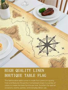 1pc Compass Island Table Runner, Theme Decoration, Multiple Sizes, Machine Washable, Polyester Fiber Rectangular Tablecloth For Home Decor - Multicolor - View 7