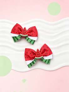 2 piezas Clips para el cabello con decoración de fiesta de cumpleaños de verano con lazo de tela de patchwork con estampado de sandía - Multicolor - Ver 8