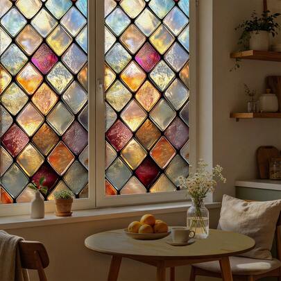 Película eletrostática fosca com padrão de diamante colorido (1/3/5 peças), preta, adesiva para privacidade em vidros, resistente a raios UV, ideal para decoração de banheiros, cozinhas e quartos.
