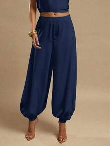 Pantalones palazzo de satén para mujer, elegantes pantalones holgados de color amarillo jengibre, adecuados para salidas, brunch, verano, bodas, luna de miel, vacaciones en la playa - Albaricoque - Ver 11