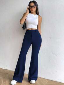 Pantalones acampanados de cintura alta - Azul marino - Ver 6