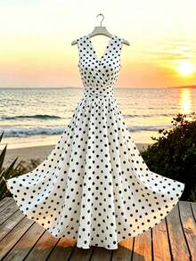 Vestido de lunares negros y blancos para mujer, primavera/verano - Blanco y Negro 2 - Ver 10