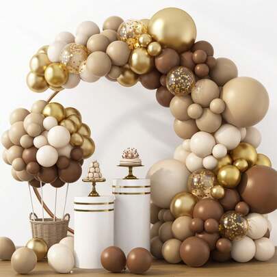 104pcs Brown Balloon Arch & Garland Kit, Assorted Sizes 12", 10", 5", Latex Balloons In Light Brown, Coffee, Beige, Cream, Multicolor, Gold, Suitable For Boy, Girl, Neutral, Boho, Bear