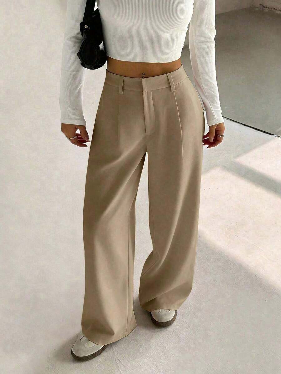 Pantalones anchos casuales elegantes y estilizadores de alta gama para mujer - Camel - Ver 1