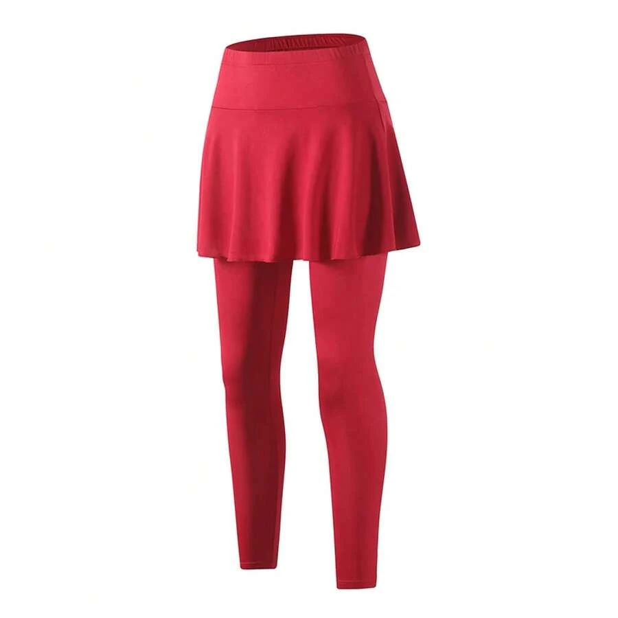 Falda pantalón larga de 1 pieza para mujer, color liso, plisada, para yoga, deportiva y casual, versátil y cómoda - 1PCS-BK-ckqun-ho - Ver 1