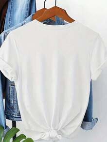 Camiseta Casual Básica 100% de manga corta con un estampado colorido de tulipanes, que presenta un estilo fresco y natural. Esta camiseta casual con diseño floral - Blanco - Ver 2