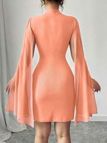 Vestido de capa ajustada con cuello mao de unicolor - Naranja - Ver 2
