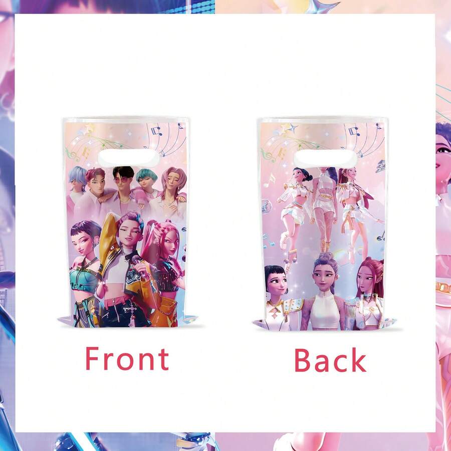 10pcs Cartoon Anime Style K-Pop Theme Party Gift Bags, Cute Cartoon Character Plastic Gift Bags, Suitable For Children And Teenagers Birthday Parties And K-Pop Fans Daily Use - Multicolor - View 1