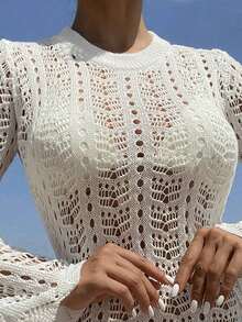 Vestido de playa de encaje con estampado floral para mujer, perfecto para el verano - Blanco - Ver 3