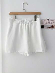 Falda pantalón de verano casual de unicolor con abertura lateral para mujer - Blanco - Ver 2