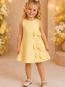 Children's Dress Blogger Elegant Charming Girl Details In Bows On The Sides Fashion Look Light Perfect Comfortable Sophisticated Party Outing Gift Usual Fashion Comfortable Mini Diva Loose  Delicate Versatile Practical Photo Shoot Fashion Skirt Flared - 黃色 - 查看 2