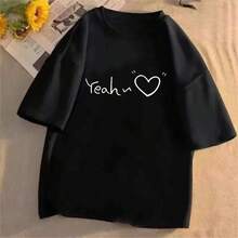 Camiseta de manga corta 100% anti-pilling para estudiantes femeninas, nuevo estilo coreano de verano, corte holgado, estampado de marca a la moda, top versátil de media manga. - Blanco - Ver 10